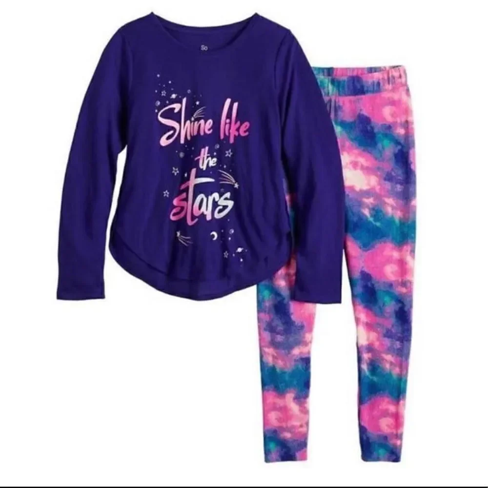 SO Girls 3-Piece Tunic and Thermal Leggings Pajama Set with Socks